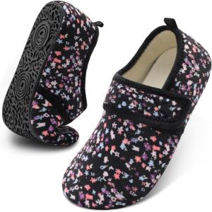 imageJOINFREE House Slippers for Women Men Cozy Slip On Bedroom Shoes Wide Barefoot Slipper Socks for Indoor Home Travel Office YogaFlower