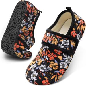 imageJOINFREE House Slippers for Women Men Cozy Slip On Bedroom Shoes Wide Barefoot Slipper Socks for Indoor Home Travel Office YogaMultiflower
