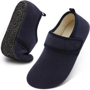 imageJOINFREE House Slippers for Women Men Cozy Slip On Bedroom Shoes Wide Barefoot Slipper Socks for Indoor Home Travel Office YogaNavyblue