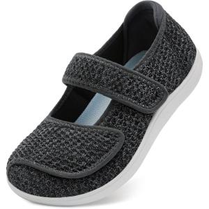 imageJOINFREE Womens Barefoot Walking Shoes Wide Diabetic Shoes Adjustable Mary Jane Shoes Flats Arthritis Edema Casual Shoes Breathable Slip on Sneakers Indoor OutdoorBlackgrey