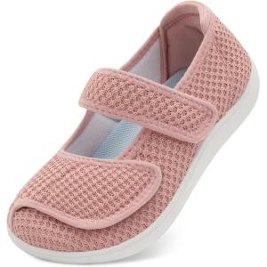 imageJOINFREE Womens Barefoot Walking Shoes Wide Diabetic Shoes Adjustable Mary Jane Shoes Flats Arthritis Edema Casual Shoes Breathable Slip on Sneakers Indoor OutdoorDarkpink
