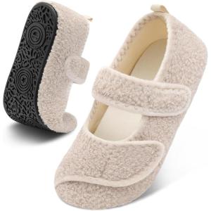 imageJOINFREE Womens Mens House Slippers Wide Adjustable Diabetic Slippers Cozy Barefoot Bedroom Shoes Edma Swollen Socks Slipper With Soft Rubber SolesBeige