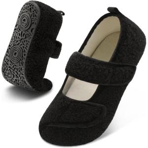 imageJOINFREE Womens Mens House Slippers Wide Adjustable Diabetic Slippers Cozy Barefoot Bedroom Shoes Edma Swollen Socks Slipper With Soft Rubber SolesBlack