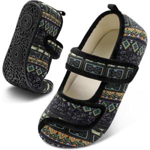 imageJOINFREE Womens Mens House Slippers Wide Adjustable Diabetic Slippers Cozy Barefoot Bedroom Shoes Edma Swollen Socks Slipper With Soft Rubber SolesBoblack