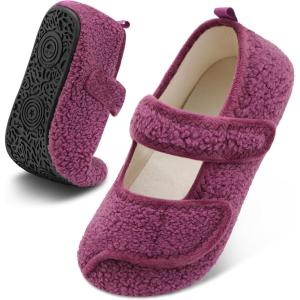 imageJOINFREE Womens Mens House Slippers Wide Adjustable Diabetic Slippers Cozy Barefoot Bedroom Shoes Edma Swollen Socks Slipper With Soft Rubber SolesDarkpurple