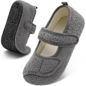 imageJOINFREE Womens Mens House Slippers Wide Adjustable Diabetic Slippers Cozy Barefoot Bedroom Shoes Edma Swollen Socks Slipper With Soft Rubber SolesGrey