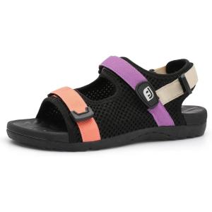 imageJOINFREE Womens Orthopedic Walking Hiking Sandals Adjustable Open Toe Sports Water Sandals with Plantar Fasciitis Arch Support Thick Athletic Cushion Outdoor Beach SandalsBlackpinkpurple