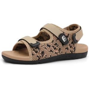 imageJOINFREE Womens Orthopedic Walking Hiking Sandals Adjustable Open Toe Sports Water Sandals with Plantar Fasciitis Arch Support Thick Athletic Cushion Outdoor Beach SandalsLeopard Brown