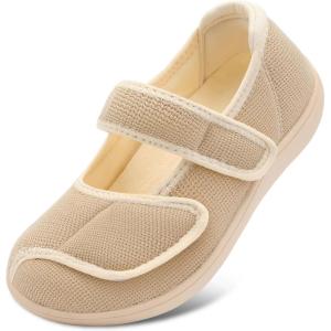 imageJOINFREE Womens Wide Diabetic Slippers Adjustable Comfort House Shoes Extra Wide Width Edema Swollen Arthritis Bedroom Slipper Indoor OutdoorBeige