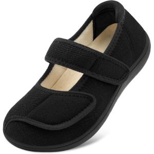 imageJOINFREE Womens Wide Diabetic Slippers Adjustable Comfort House Shoes Extra Wide Width Edema Swollen Arthritis Bedroom Slipper Indoor OutdoorBlack