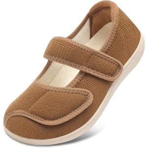 imageJOINFREE Womens Wide Diabetic Slippers Adjustable Comfort House Shoes Extra Wide Width Edema Swollen Arthritis Bedroom Slipper Indoor OutdoorBrown