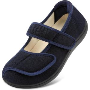 imageJOINFREE Womens Wide Diabetic Slippers Adjustable Comfort House Shoes Extra Wide Width Edema Swollen Arthritis Bedroom Slipper Indoor OutdoorNavyblue