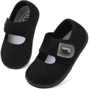imageJOINFREE Toddler Shoes Boys Girls Walking Lightweight Wide Barefoot Slip On Sneakers Mary Jane School Shoe Breathable FlexibleBlack