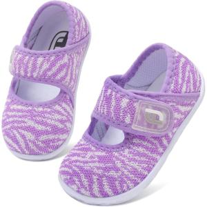 imageJOINFREE Toddler Shoes Boys Girls Walking Lightweight Wide Barefoot Slip On Sneakers Mary Jane School Shoe Breathable FlexiblePurplestripe