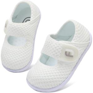 imageJOINFREE Toddler Shoes Boys Girls Walking Lightweight Wide Barefoot Slip On Sneakers Mary Jane School Shoe Breathable FlexibleWhite
